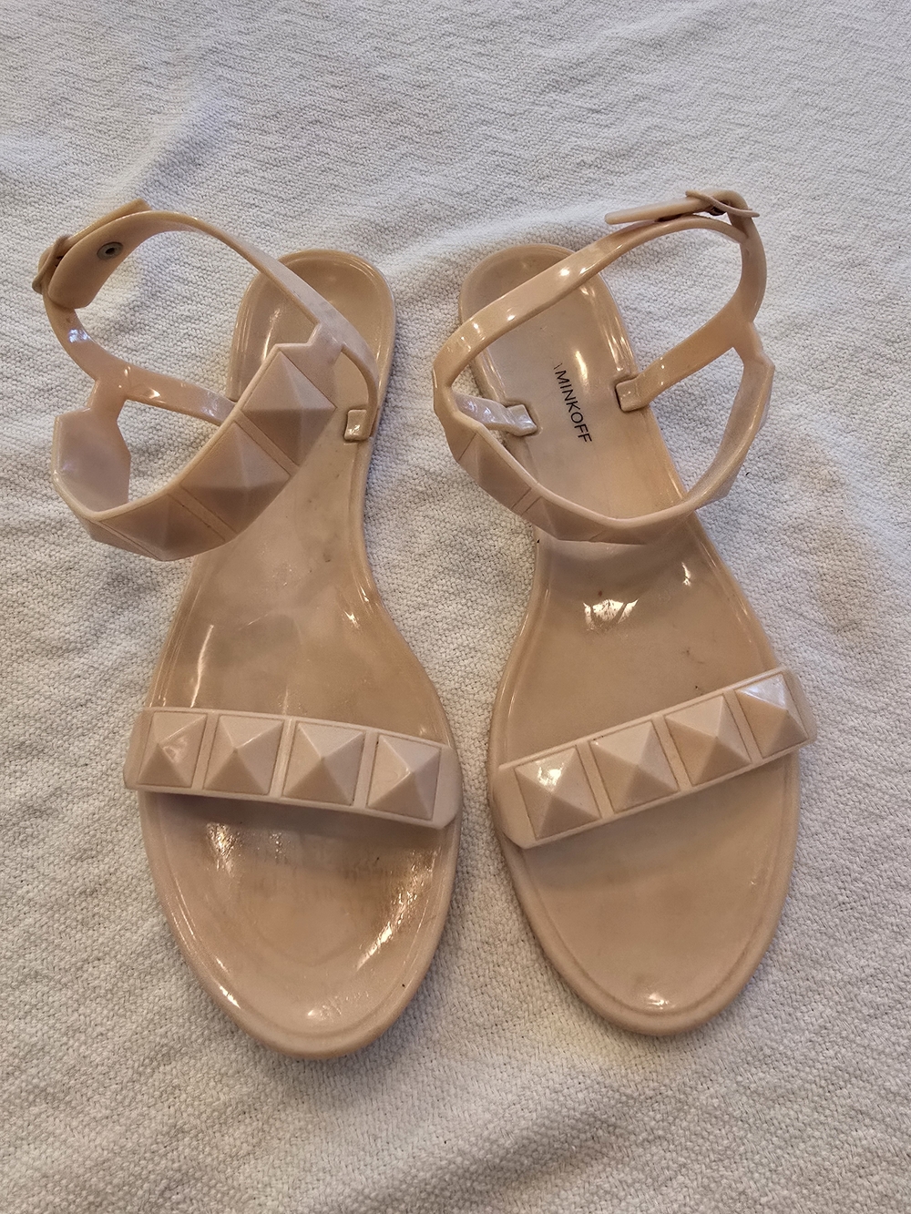 Rebecca Minkoff Nude Jana Jelly Rockstar  Pyramid-Stud Ankle-Strap Sandals